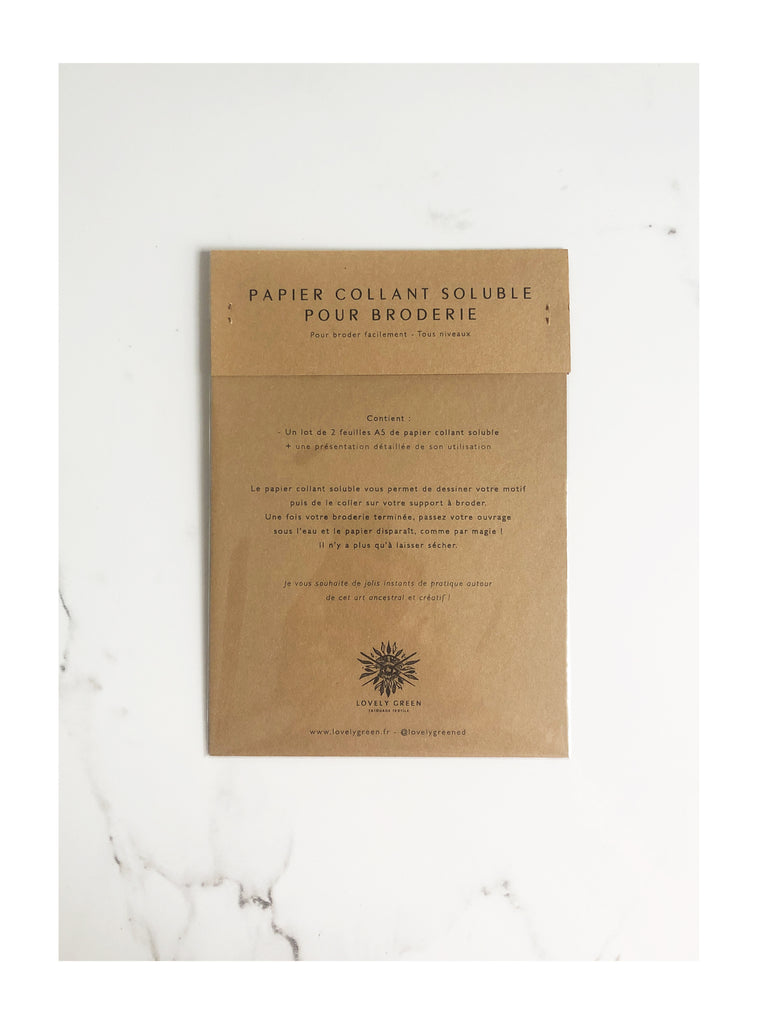 PAPIER COLLANT SOLUBLE POUR BRODERIE - LOT DE 2 FEUILLES A5 | Lovelygreen