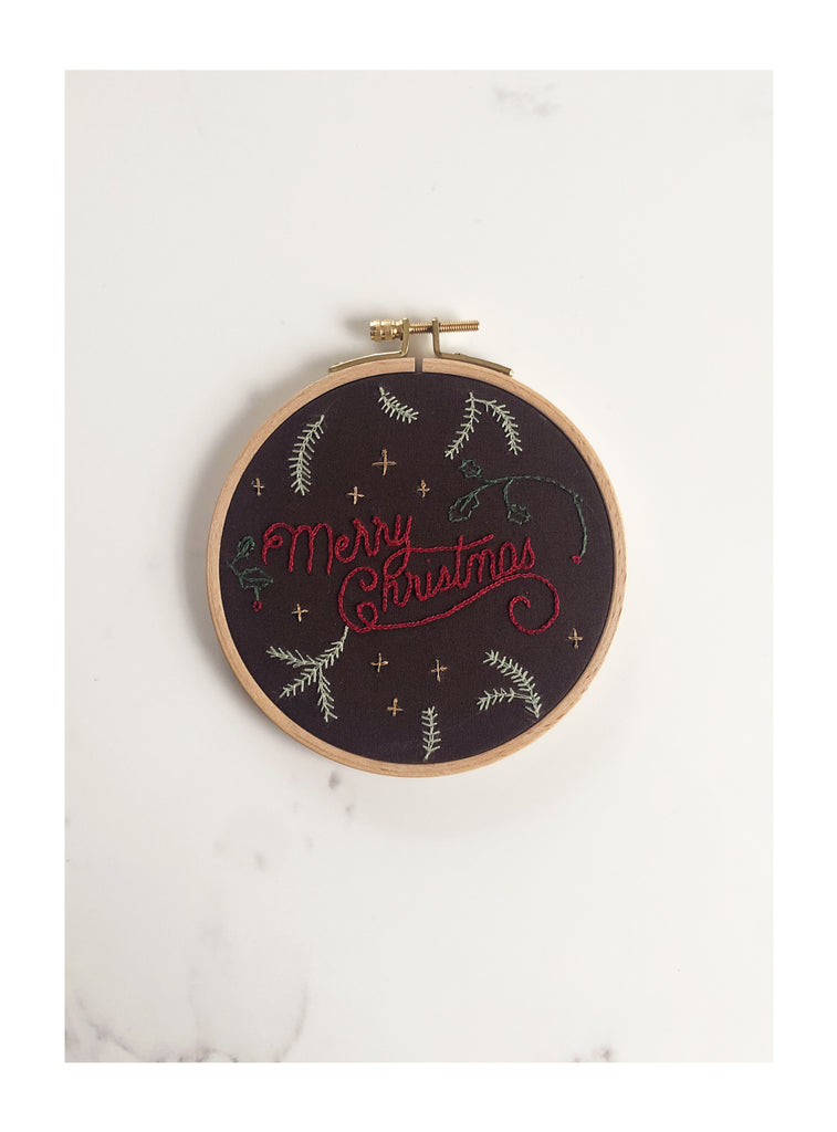 TAMBOUR BRODÉ - MERRY CHRISTMAS - 14 CM